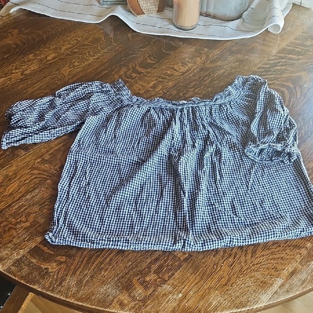 Old Navy Black and White Checkered Blouse